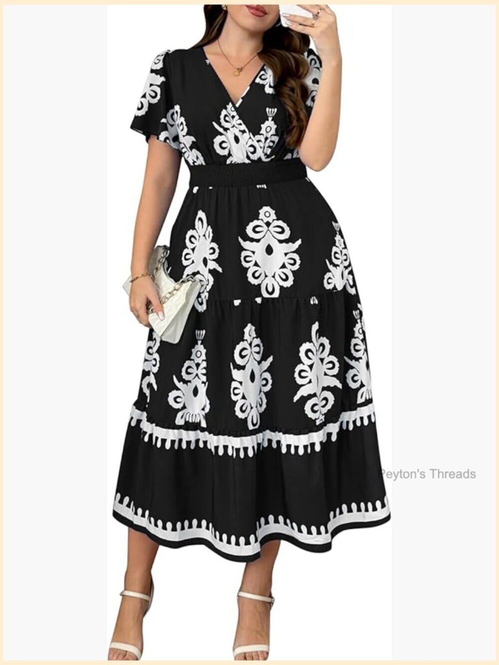 Plus Size Wrap V Neck Short Sleeve A-Line Maxi Dress with Pockets